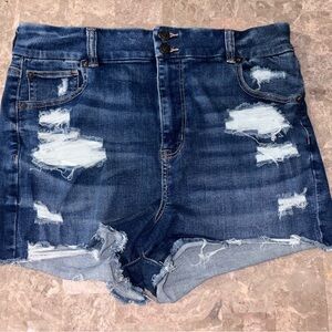 American Eagle Outfitters Dark Blue Distressed Jean Shorts
